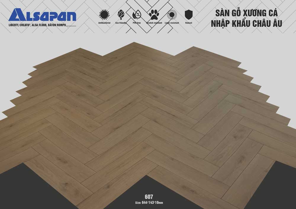 Sàn gỗ xương cá Châu Âu Alsapan 607 phối cảnh 1