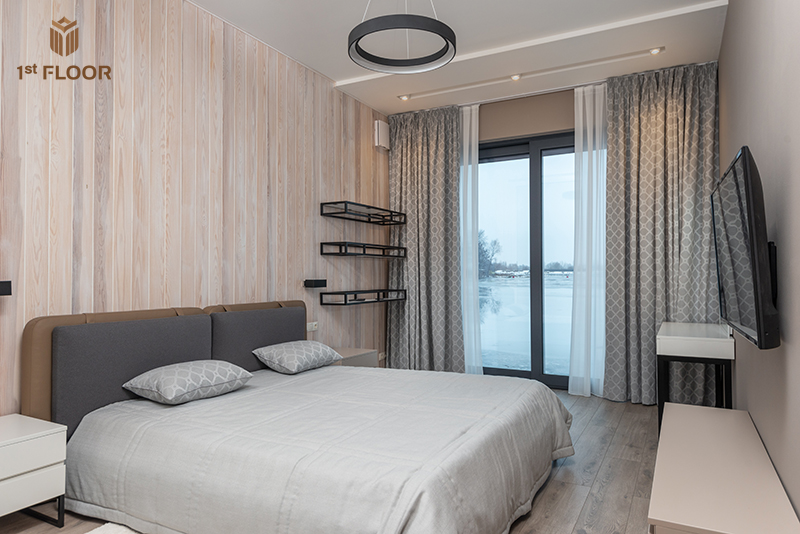 Decor phòng ngủ bằng rèm kẻ