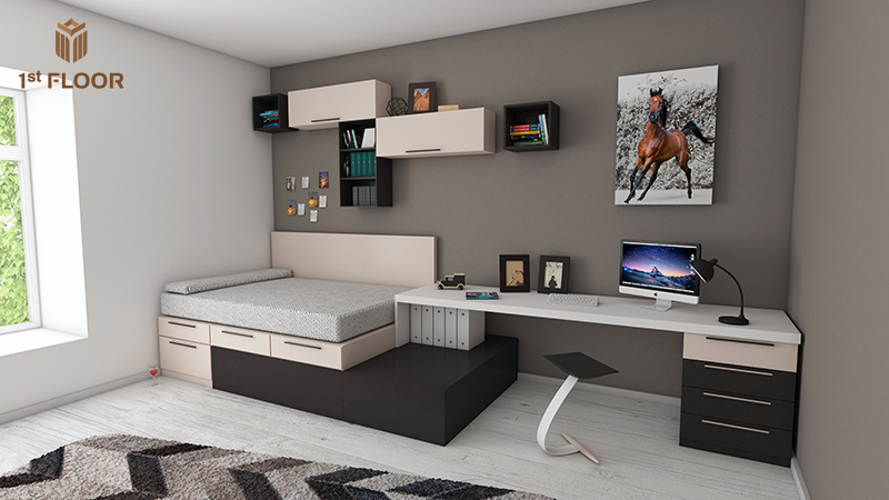 Decor với giấy dán tường màu ghi 2