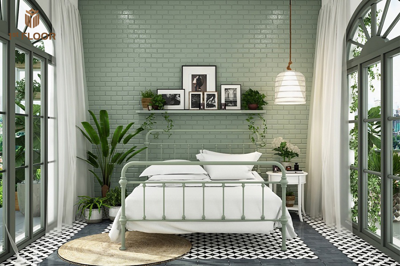 Decor phòng ngủ với giấy màu xanh nõn chuối