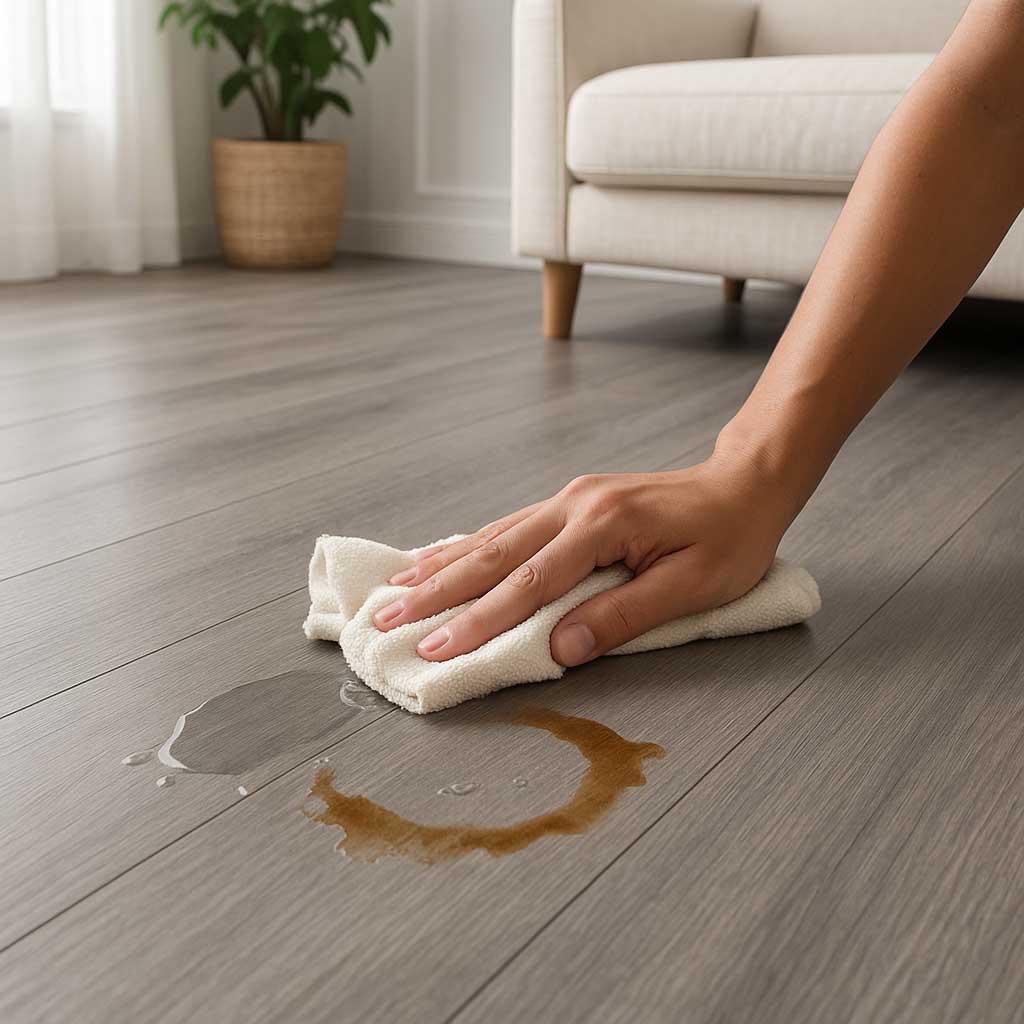 xử lý vết bẩn kịp thời cho sàn gỗ