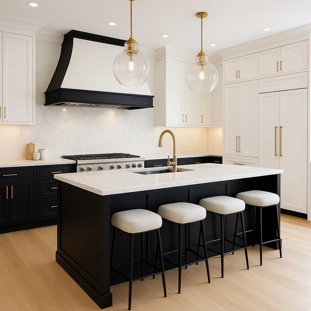 sàn gỗ cốt đen trong phòng bếp