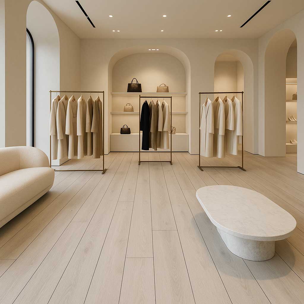 sàn gỗ cốt đen showroom