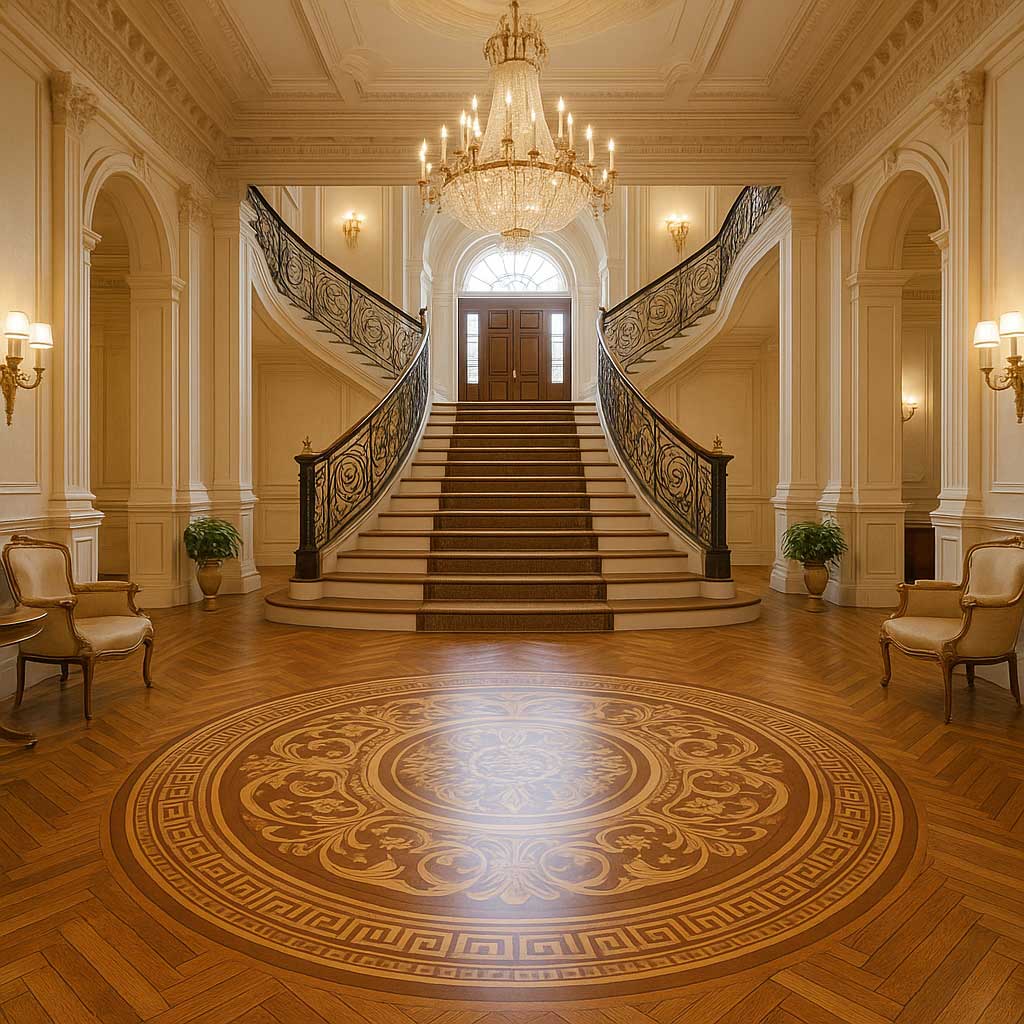 ứng dụng sàn gỗ hoa văn trong sảnh lớn