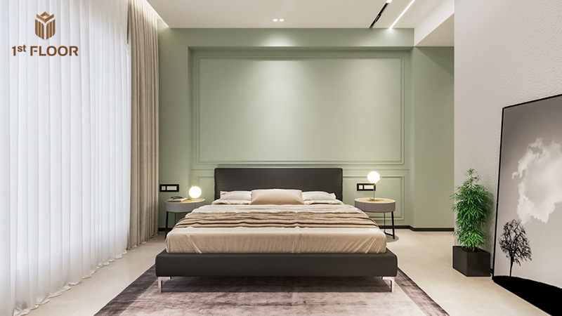 Decor phòng ngủ với giấy màu xanh nõn chuối